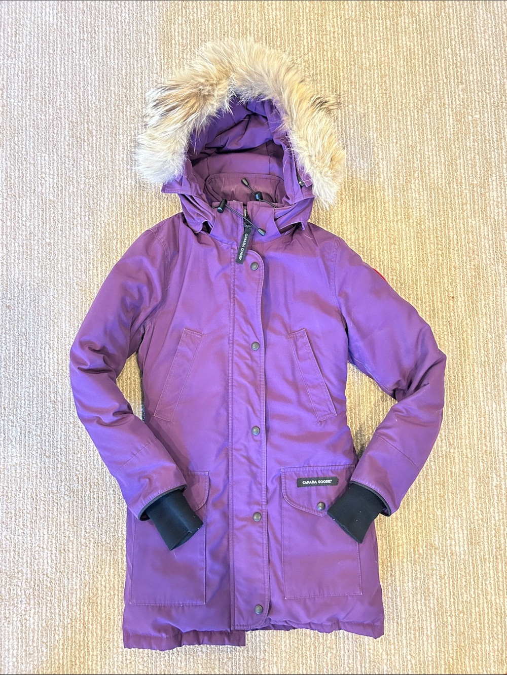 Canada Goose Womenβs Purple Hooded Parka with Real Coyote Fur Trim